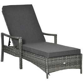 Outsunny Sun Lounger Ротанговий шезлонг Садовий шезлонг з регульованим чохлом на подушці сірий 192x62.5x52.5см для тераси та балкона