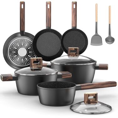 Набір посуду 11 предметів: каструлі та сковорідки з антипригарним покриттям, Induktion, алюміній, PFOA/PFOS free