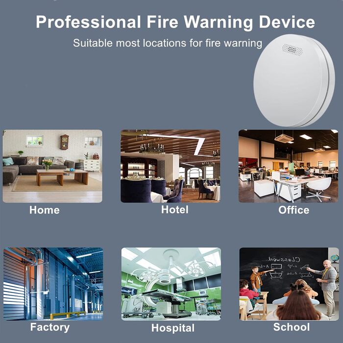 Набір димових сповіщувачів Rauchmelder 5шт. з батареєю на 10 років, плоскої форми, сертифіковані TÜV Rheinland, з функцією вимкнення звуку, 85dB, автономні, чутливі, білі