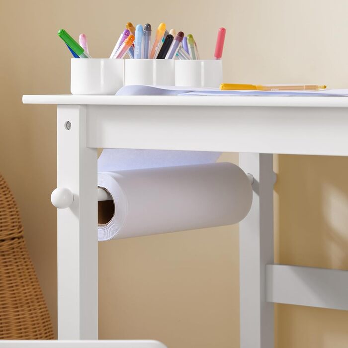 Дитячий стіл SoBuy з табуретом, комплект меблів для дитячої кімнати, ігровий та навчальний стіл для дітей, світлий 80x66x50 см KMB60-B (Білий)