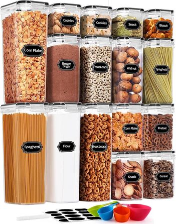 Набір контейнерів для зберігання KAHEIGN 16 шт. з кришкою, 4 розміри, герметичні, BPA-free, прозорі контейнери для продуктів, кухонні, для борошна, крупи, мюслі