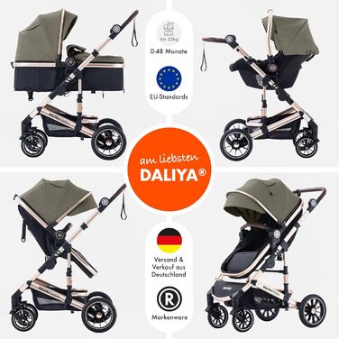 Дитяча коляска 3в1 NEOMOVE від Dalia® | Коляска для прогулянок та подорожей | Алюмінієвий каркас, великий кошик, для міста та бездоріжжя (Золото-коричневий)