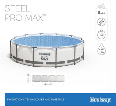 Набір для басейну Bestway Steel Pro Max, круглий, 3,96 x 1,22 м