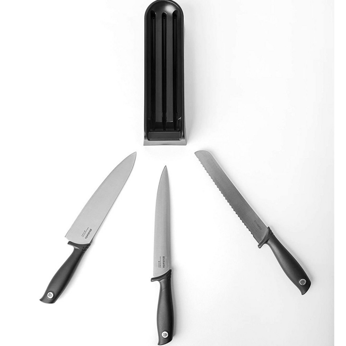 Блок із трьома ножами (обробний, для хліба, ніж шеф-кухаря) Brabantia Tasty+ сірий (123023)
