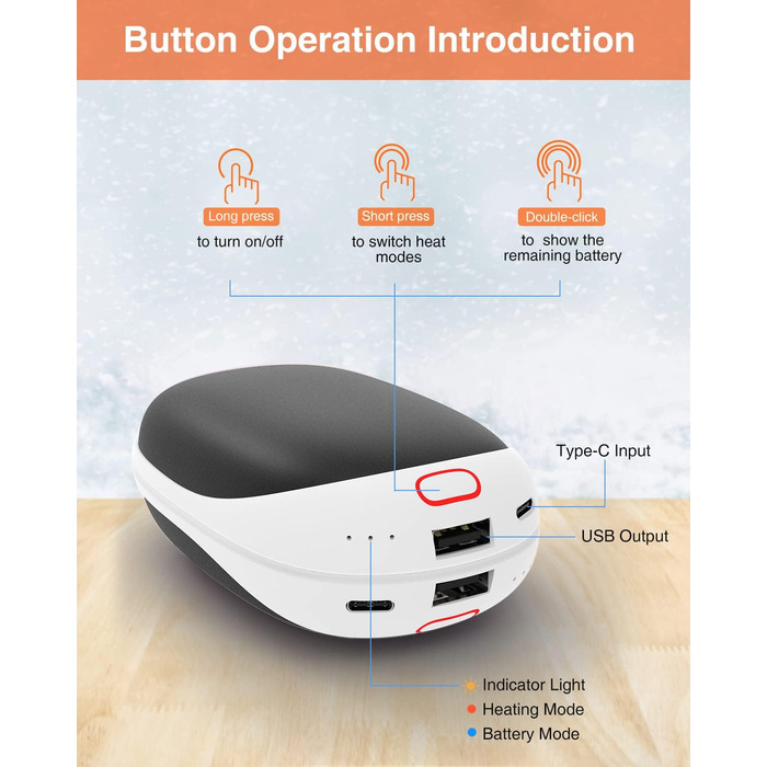 Jonwall Електричний нагрівач рук 2 шт. 5000mAh, перезарядна батарея, магнітний, портативний, USB Powerbank, подарунок для жінок та чоловіків, чорний