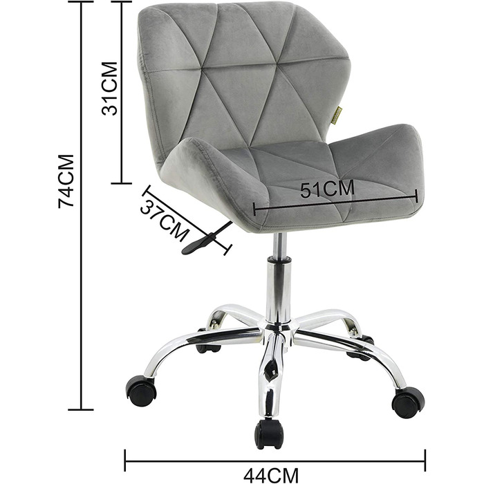 Стілець для робочого столу HNNHOME Eris, Сучасний, оббитий оксамитом, обертовий стілець, виготовлений з тканини, Регульований по висоті, Сірий