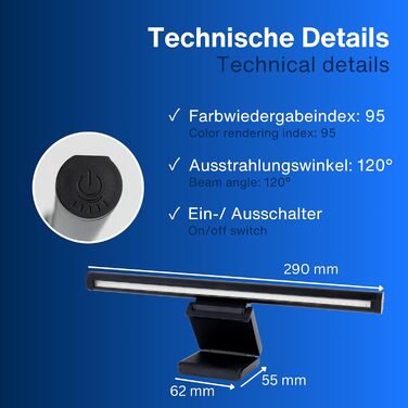 USB лампа REV Monitor з акумулятором, 49 см, кріпленням, 130 лм, 3 кольори, чорна