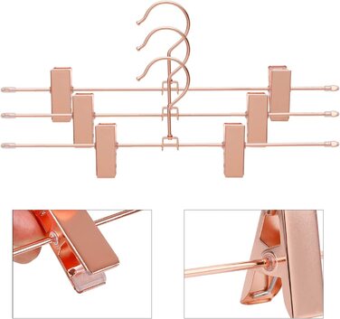 Вішалка для штанів, металева, 10 шт. , 31 см, нековзна, компактна, обертається на 360, рожеве золото