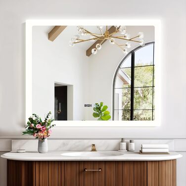 Дзеркало для ванної кімнати YU YUSING з підсвічуванням 80x60 см, LED, 3 кольори світла, регулювання яскравості, антизапар, сенсорне управління, таймер, скло, IP44