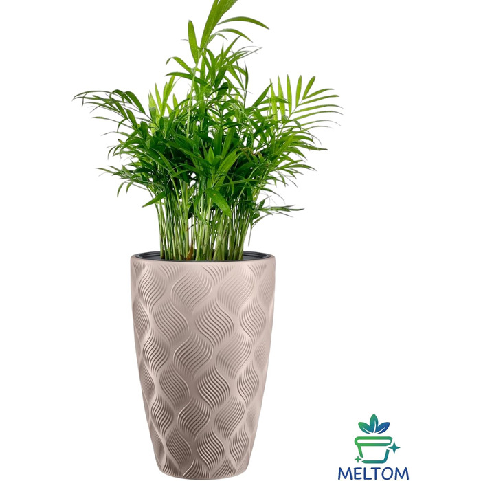 Квітчар MELTOM Blumenkübel XXL з винімним вкладишем, кругла форма, 3D ефект, декоративний (Taupe)