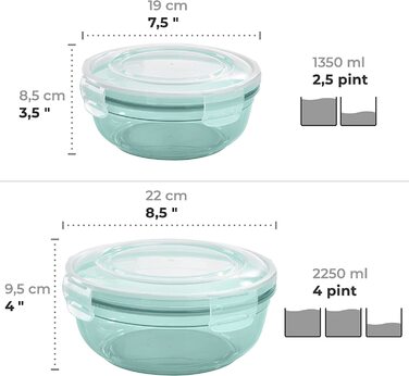 Набір банок для зберігання Грізлі з 4 предметів (0,4 л, 0,8 л, 1,4 л, 2,3 л), круглі, пластикові, 100 повітро-/водонепроникні, попередньо безпечні для використання в мікрохвильовій печі