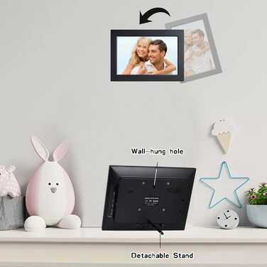 Frameo Цифровий фоторамка 10.1 дюйма з Wi-Fi, HD сенсорний екран, 16GB пам'яті, автоматичне обертання, віддалене завантаження фото та відео, чорний