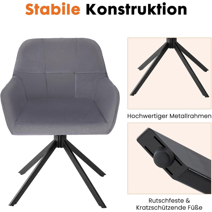 Набір з 2 стільців Sweetcrispy для їдальні, кухонні, з м'яким сидінням, обертаються на 360°, з металевими ніжками, до 120 кг, зелені (сірий)