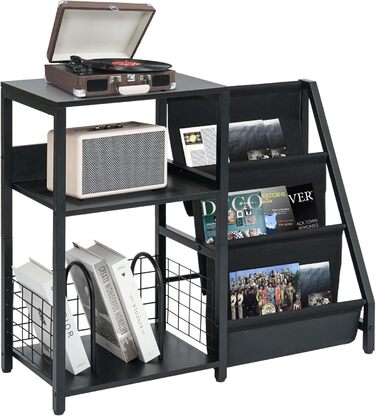 Стійка для програвача вінілу з 3-ярусним зберіганням для 200 альбомів, металевий каркас, CD та Record шафа, стійка для програвача та дерев'яна шафа для платівок для вітальні, кімнати відпочинку