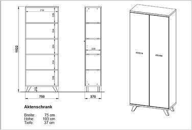 Полиця в скандинавському дизайні GW-Oslo в білому/контрасті Імітація дуба Сан-Ремо, 120 x 93 x 40 см (ШхВxГ) (шафа для документів велика, біла/дуб Сан-Ремо), 3267-221
