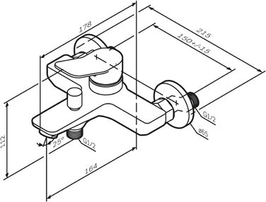 Змішувач для ванни AM.PM X-Joy чорного матового кольору з виливом, одноручний, для ванни та душу, FXA10022