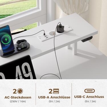 Ігровий кутовий стіл Seventable L-подібної форми з LED підсвіткою, розетками та 3 текстильними висувними ящиками, білий, 135x135x88 см