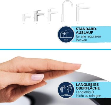 Змішувач для ванної кімнати Grohe StartEdge, економічний, холодна вода в середній позиції, з Pop-Up зливом, 3в1 інструмент, проста установка, хром, 23900001, S-Size, Push-Open, EcoJoy