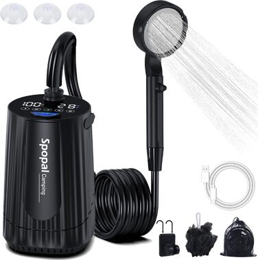Мобільний душ Campingdusche з акумулятором 10000mAh, комплект для кемпінгу, відпочинку на природі, автомийки, пляжу, чорного кольору