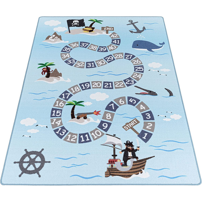 Дитячий килимок SIMPEX Pirate Design Rectangular - килимок з коротким ворсом Дитячий ігровий килимок антиалергенний і екстра м'який - Килимки для дитячої кімнати для хлопчика і дівчинки Дитячий килимок (80 х 120 см, синій)