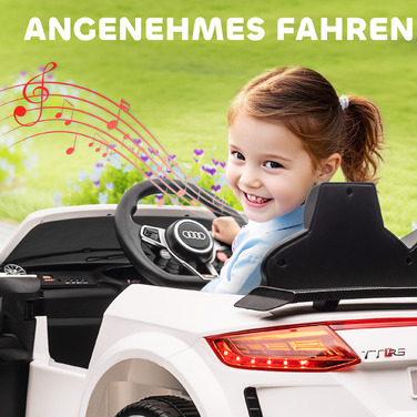 Дитячий електромобіль HOMCOM Audi TT RS Roadster, білий: швидкість 3 км/год, пульт дистанційного керування, LED-підсвічування, USB-порт