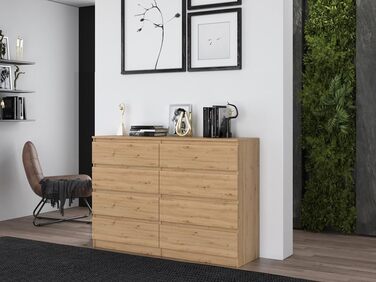 Комод 8 шухляд 140x40x97 см Білі ящики без ручок Modern (3rd Oak Artisan)