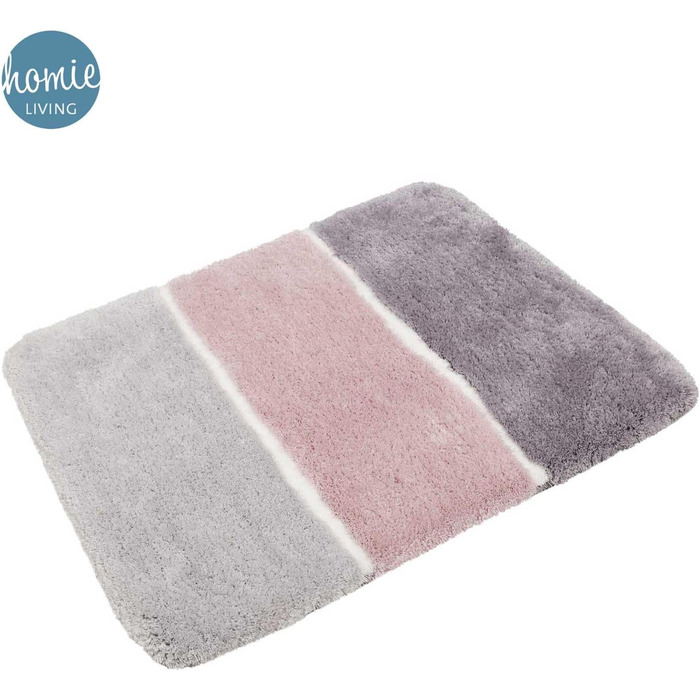 Килимок для ванної кімнати з м'якого флюсу, антиковзаючий, пральний, Rio Marina (70 x 120 см, Рожево-сірий-сріблястий)