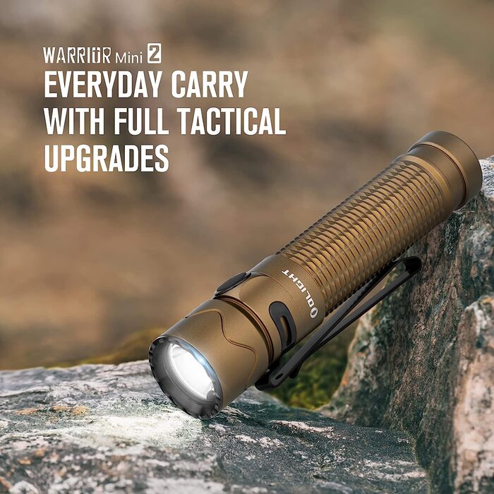 Світлодіодний ліхтарик OLIGHT Warrior Mini 2 1750 люмен, дальність дії 220, час роботи до 45 днів, 5 режимів освітлення, тактичний ліхтарик EDC, що перезаряджається, для кемпінгу, пригод(засмага в пустелі)