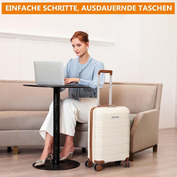 Набір валіз Joyway 5шт з жорстким корпусом, 4 колеса та TSA-замок. В комплекті: косметичка та сумка. (Білий/Коричневий)