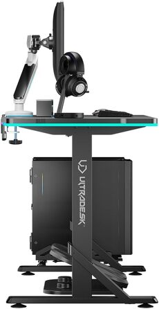 ULTRADESK - Стол для геймінгу Iron - Механічний регульований стіл з RGB підсвічуванням, чорний