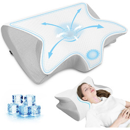 Ортопедична подушка для шиї HOMCA з Memory Foam, 2 в 1, з 3D охолодженням, 60x13/11x40 см, сіра