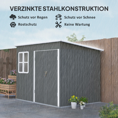 Outsunny Garden Shed 4,13 м³, Садовий сарай, 260 x 177 x 190 см, Садовий сарай з вікном, Двері, що замикаються, Гараж для велосипедів, Сталева садова шафа, для заднього двору, Сад, Темно-сірий | Аосом