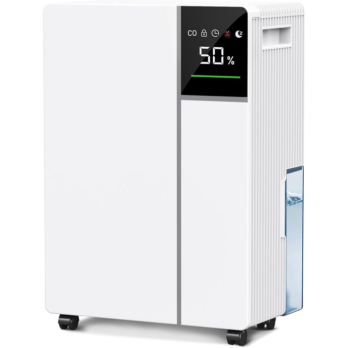 Електричний осушувач повітря Fwoueot 16L/24h для дому: осушувач з компресором, 16л/24г, для приміщень до 45м², автоматичне відтанення, 3 режими, таймер 24г, великий бак 2л, з колесами, для спальні