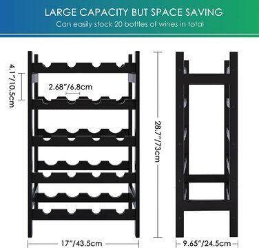 Стильна полиця для вина SMIBUY з бамбука на 20 пляшок, 5-ярусна, чорного кольору