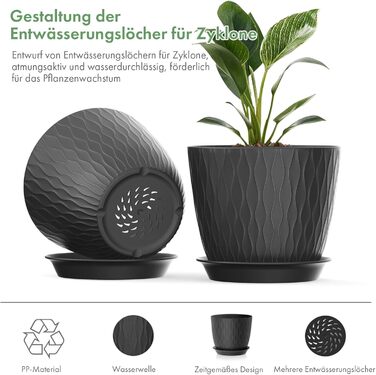 Набір горщиків для квітів з системою поливу, 17.8 см, 5 шт., з підставкою, для дому та балкону, чорний