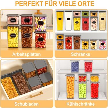 Набір контейнерів для зберігання продуктів 18 шт. з кришкою, герметичні, для кухні, антрацит (до 2,5л)