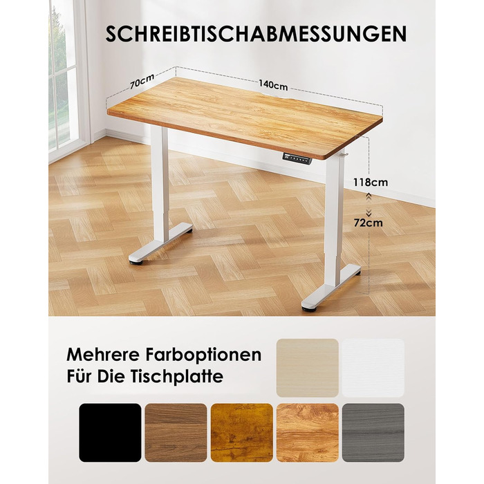 Електричний регульований стіл ErGear 140 x 70 см, з пам'яттю, для дому та офісу, світло-сірий, з підключенням