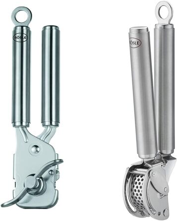 Преса для імбиру та часнику RÖSLE з відкидним ситом, нержавіюча сталь 18/10, придатна для миття в посудомийній машині (з відкривачем для банок)