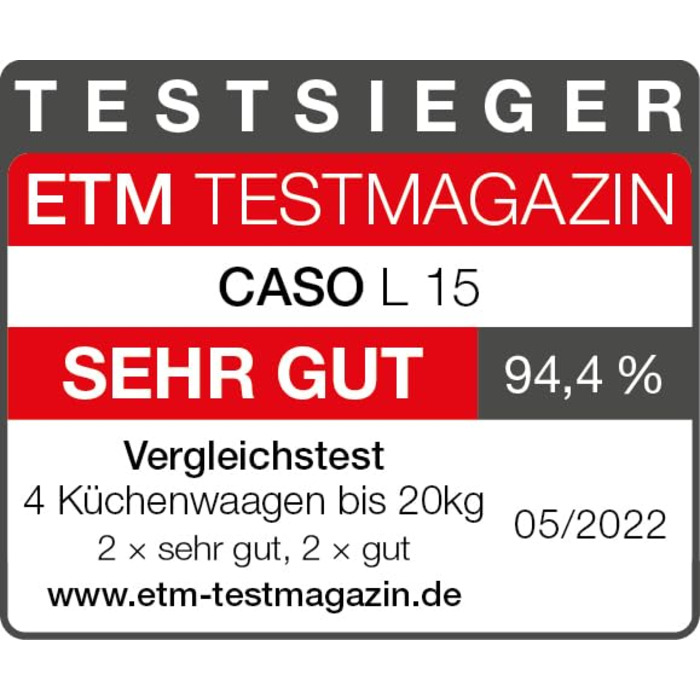 Кухонні ваги CASO L15 - цифрові ваги з нержавіючої сталі, 15 кг, велика платформа, HOLD функція