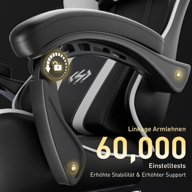 Геймінговий крісло HLONONE, ергономічний ігровий крісло з кишеньковим пружинним матрацом, гоночний крісло для геймерів з підніжкою, підтримкою попереку, регульоване офісне крісло, вантажопідйомність 150 кг, PC крісло (Чорно-білий)