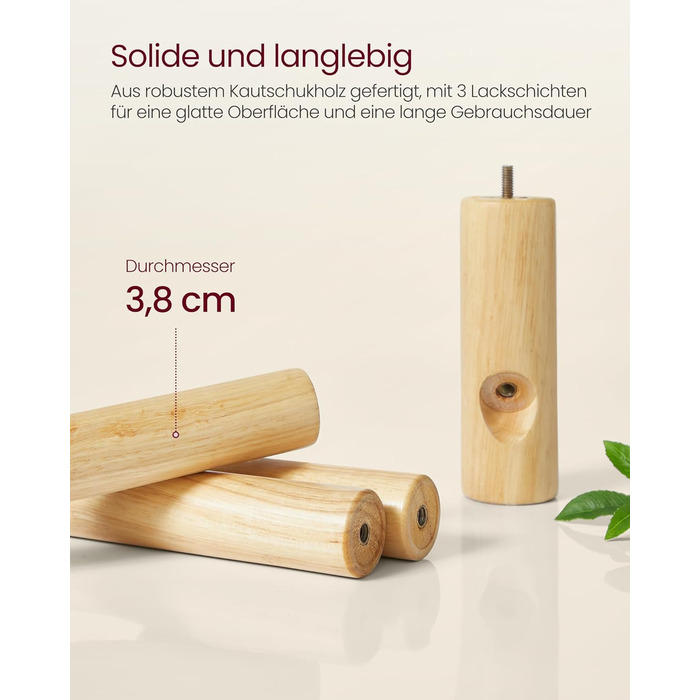 Стійка для одягу VASAGLE з масиву дерева, дерев'яна вішалка для одягу з 8 гачками, 3 регульовані висоти, для одягу, капелюхів, сумок, вітальні, спальні, офісу, RCR04GY (Пастельно-рожевий)