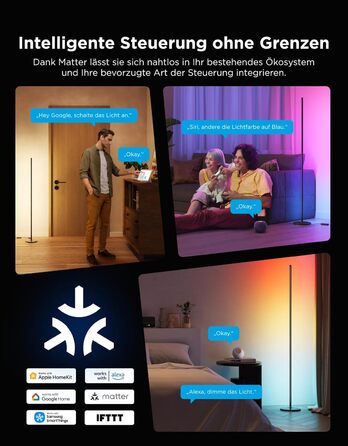 Govee RGBIC LED Торшер WiFi, Димування, Alexa/Matter, 16 млн кольорів, 85 режимів, Музичний режим, DIY, Чорний