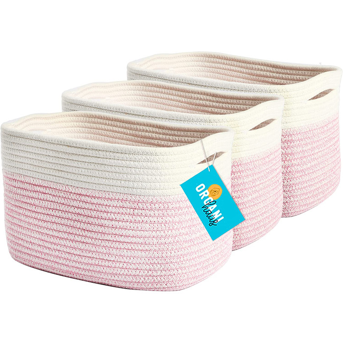 Набір кошиків для зберігання OrganiHaus з 3 шт. -невеликі плетені кошики для сортування бавовни-плетені кошики для рушників і білизни для ванної-Плетений декоративний кошик для зберігання- (рожевий / брудно-білий)