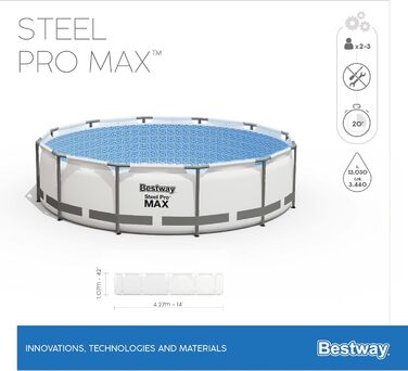 Каркасний басейн Bestway Steel Pro MAX Повний комплект з фільтруючим насосом Ø 427 x 107 см, світло-сірий, круглий