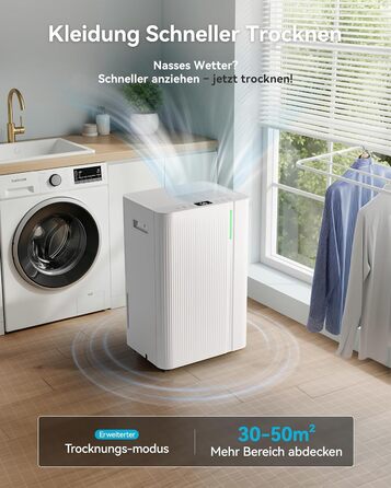 EUHOMY Електричний осушувач повітря 20л/день, для підвалу з відведенням води, тихий, з таймером та авторозморожуванням, для квартири 50м² та 150м³