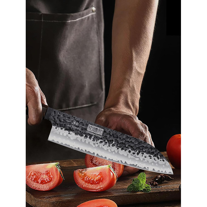 Японський ніж Сантоку HOSHANHO 18 см, ручна ковка, з високоякісної сталі, ергономічна ручка, подарункова коробка (набір 3 ножі)