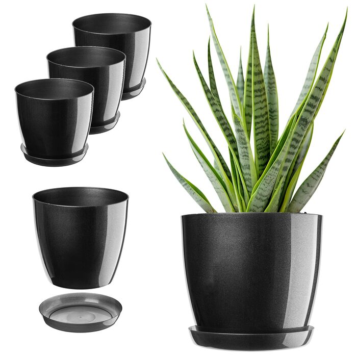 Набір квіткових горщиків KADAX (3 шт.): 20 см та 28 см, антрацит, пластик для дому