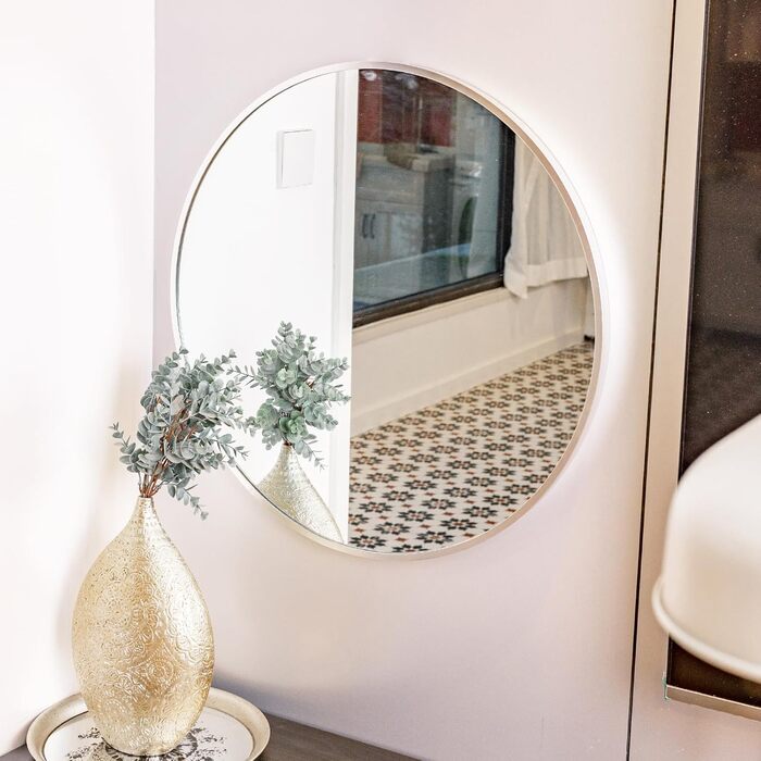 Кругле дзеркало на стіну FRUMENSHIP, діаметр 76 см, сріблястий, з металевим каркасом. Підходить для вітальні, спальні, ванної кімнати, коридору.