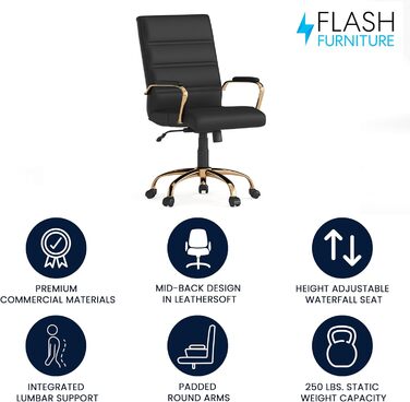 Офісний крісло Flash Furniture - крісло для шефа, біле шкіряне, з червоно-золотим каркасом, 61x58,5x103,5 см