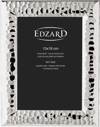 Рамка для фотографій EDZARD Рамка для фотографій Gubbio для фотографій 13 x 18 см, покрита дорогоцінним сріблом, з захистом від потьмяніння, з оксамитовою спинкою, з 2 вішалками